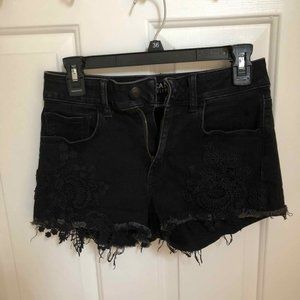 American Eagle Black Jean Shorts with lace Size 4